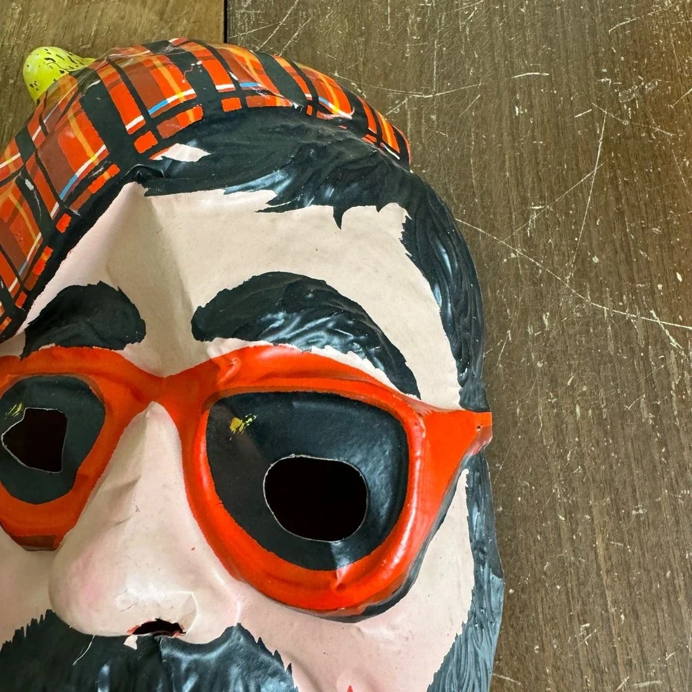VINTAGE Ben Cooper Plastic Full Face Mask smoking Man with beard &‎ hat